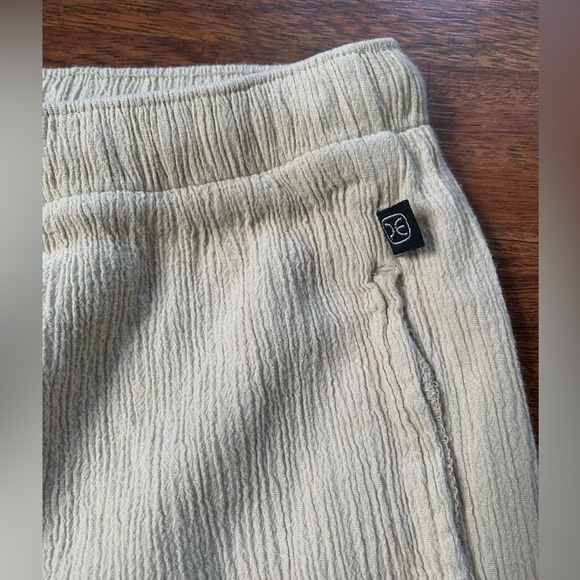 Perry Ellis beige cotton pants pull on women Medium textured pockets Drawstring - Picture 4 of 5